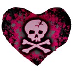 Pink Skull Star Splatter Large 19  Premium Heart Shape Cushion