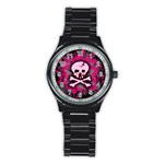 Pink Skull Star Splatter Stainless Steel Round Watch