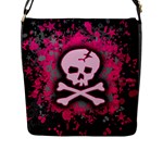 Pink Skull Star Splatter Flap Closure Messenger Bag (L)