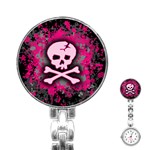 Pink Skull Star Splatter Stainless Steel Nurses Watch