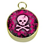 Pink Skull Star Splatter Gold Compass