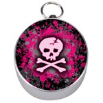 Pink Skull Star Splatter Silver Compass