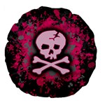 Pink Skull Star Splatter Large 18  Premium Flano Round Cushion 