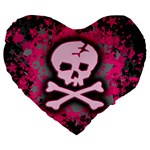 Pink Skull Star Splatter Large 19  Premium Flano Heart Shape Cushion