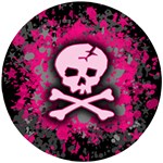 Pink Skull Star Splatter Wooden Puzzle Round