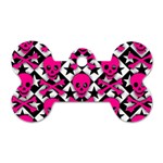 Pink Skulls & Stars Dog Tag Bone (One Side)