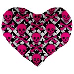 Pink Skulls & Stars Large 19  Premium Heart Shape Cushion