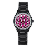 Pink Skulls & Stars Stainless Steel Round Watch