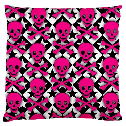 Pink Skulls & Stars Large Flano Cushion Case (One Side) from ArtsNow.com Front