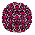 Pink Skulls & Stars Large 18  Premium Flano Round Cushion 