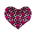 Pink Skulls & Stars Standard 16  Premium Flano Heart Shape Cushion 