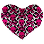 Pink Skulls & Stars Large 19  Premium Flano Heart Shape Cushion