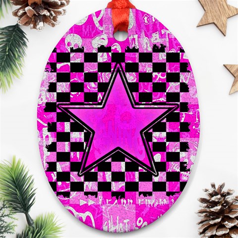 Pink Star Ornament (Oval) from ArtsNow.com Front