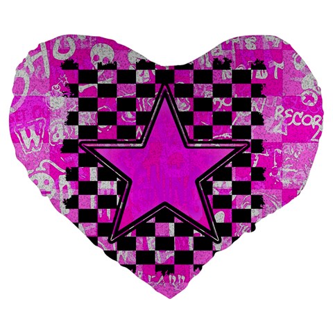 Pink Star Large 19  Premium Heart Shape Cushion from ArtsNow.com Front