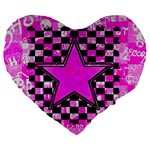 Pink Star Large 19  Premium Heart Shape Cushion