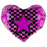Pink Star Large 19  Premium Flano Heart Shape Cushion
