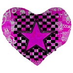 Pink Star Large 19  Premium Flano Heart Shape Cushion