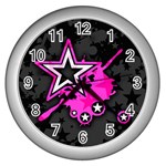Pink Star Design Wall Clock (Silver)