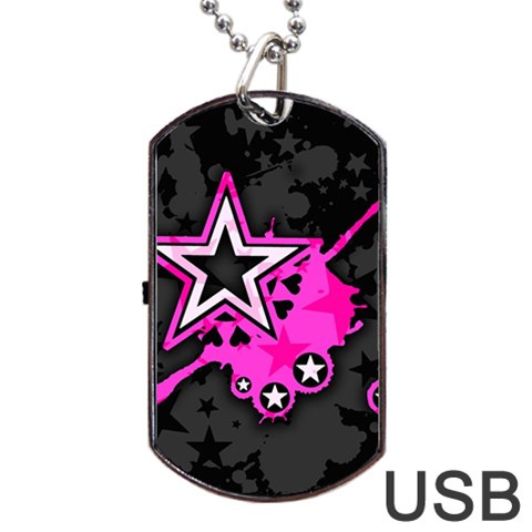Pink Star Design Dog Tag USB Flash (One Side) from ArtsNow.com Front