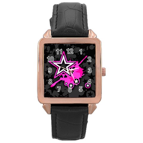 Pink Star Design Rose Gold Leather Watch  from ArtsNow.com Front