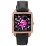 Pink Star Design Rose Gold Leather Watch 