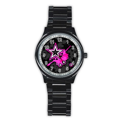 Pink Star Design Stainless Steel Round Watch from ArtsNow.com Front