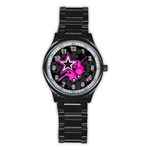 Pink Star Design Stainless Steel Round Watch