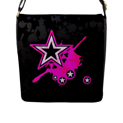 Pink Star Design Flap Closure Messenger Bag (L) from ArtsNow.com Front