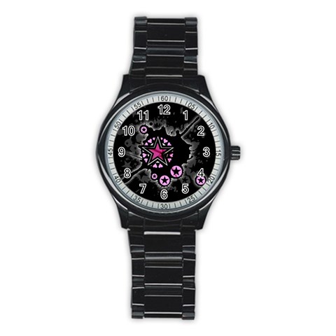 Pink Star Explosion Stainless Steel Round Watch from ArtsNow.com Front