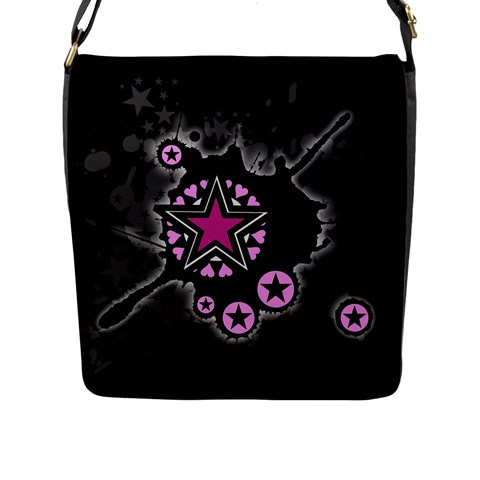 Pink Star Explosion Flap Closure Messenger Bag (L) from ArtsNow.com Front