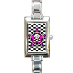 Pink Star Skull Checker Rectangle Italian Charm Watch