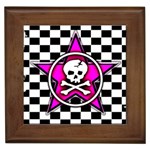 Pink Star Skull Checker Framed Tile