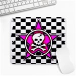 Pink Star Skull Checker Large Mousepad