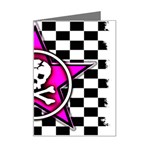 Pink Star Skull Checker Mini Greeting Card