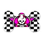 Pink Star Skull Checker Dog Tag Bone (One Side)