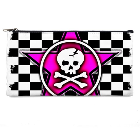 Pink Star Skull Checker Pencil Case from ArtsNow.com Front