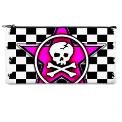 Pink Star Skull Checker Pencil Case from ArtsNow.com Front