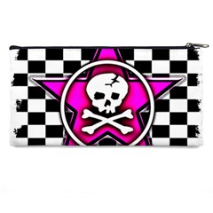 Pink Star Skull Checker Pencil Case from ArtsNow.com Back