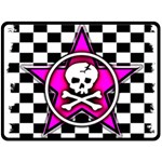 Pink Star Skull Checker Fleece Blanket (Large)