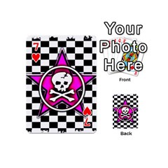 Pink Star Skull Checker Playing Cards 54 Designs (Mini) from ArtsNow.com Front - Heart7