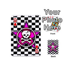 Queen Pink Star Skull Checker Playing Cards 54 Designs (Mini) from ArtsNow.com Front - DiamondQ