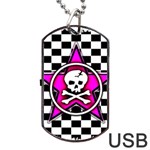 Pink Star Skull Checker Dog Tag USB Flash (One Side)