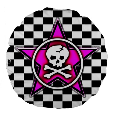 Pink Star Skull Checker Large 18  Premium Round Cushion  from ArtsNow.com Front