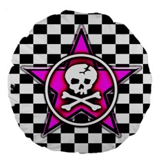 Pink Star Skull Checker Large 18  Premium Round Cushion  from ArtsNow.com Front