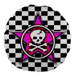 Pink Star Skull Checker Large 18  Premium Round Cushion 