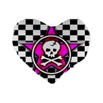 Pink Star Skull Checker Standard 16  Premium Heart Shape Cushion 