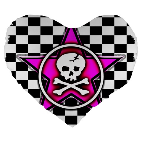 Pink Star Skull Checker Large 19  Premium Heart Shape Cushion from ArtsNow.com Front