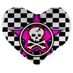 Pink Star Skull Checker Large 19  Premium Heart Shape Cushion