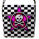 Pink Star Skull Checker Flap Closure Messenger Bag (S)