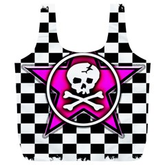 Pink Star Skull Checker Full Print Recycle Bag (XL) from ArtsNow.com Front